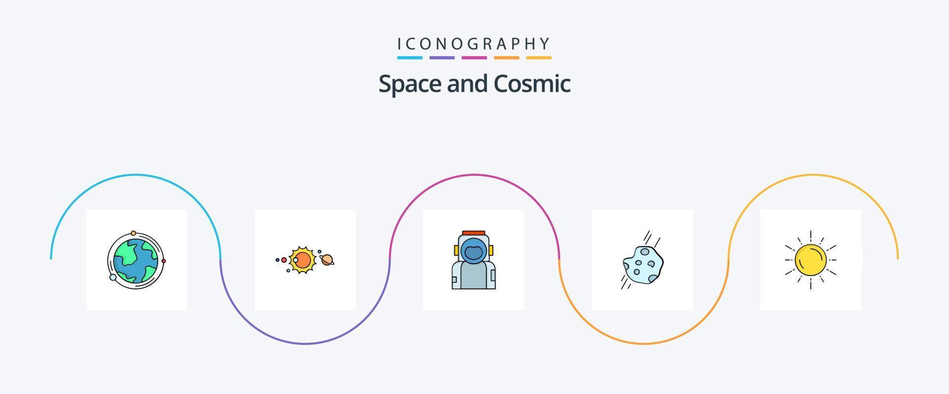 ligne d'espace remplie pack d'icônes plat 5, y compris l'espace. casque. univers. astronaute. astronaute vecteur