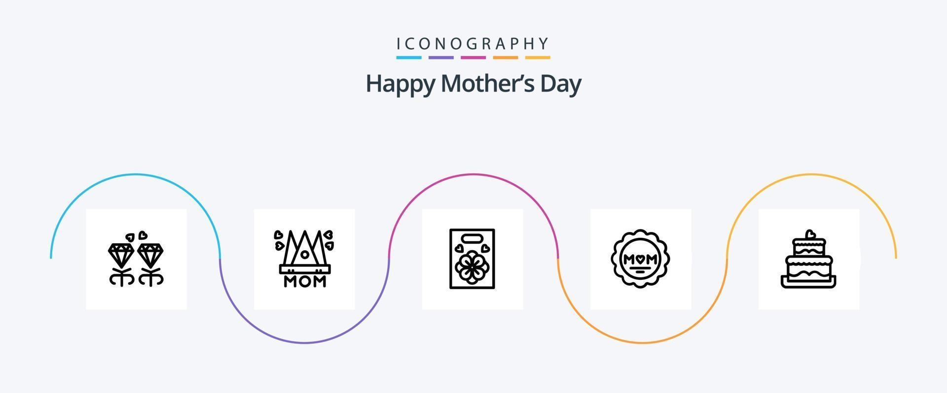 heureux pack d'icônes de la ligne 5 de la fête des mères, y compris la médaille. maman . cadeau . fleur vecteur