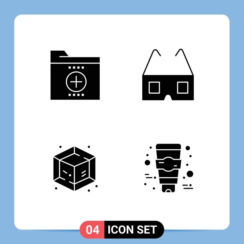 4 glyphes solides vectoriels thématiques et symboles modifiables du dossier de processus métier lunettes crème éléments de conception vectoriels modifiables vecteur