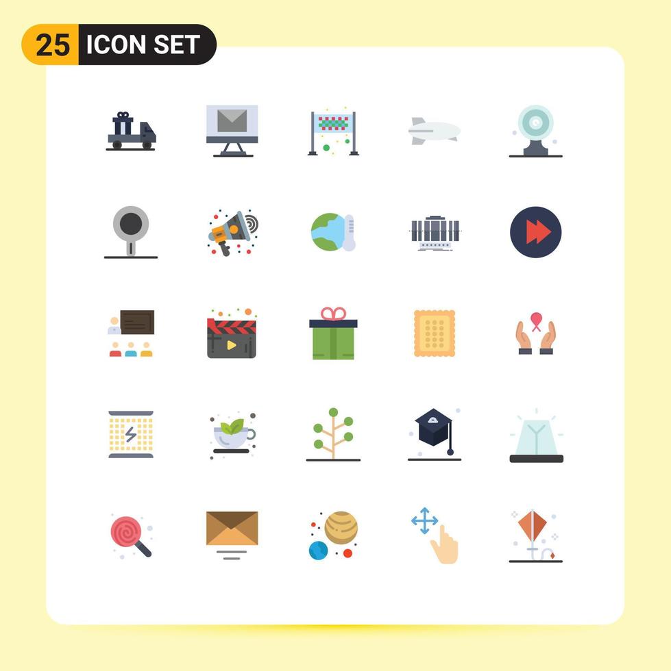 interface mobile jeu de couleurs plates de 25 pictogrammes de cible médiatique tableau d'arrivée ligne d'arrivée véhicules avion éléments de conception vectoriels modifiables vecteur