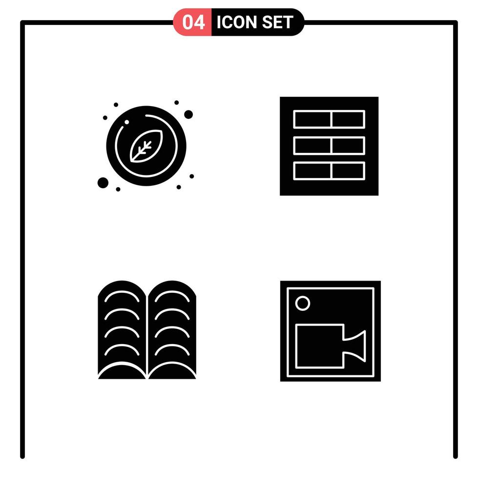 pack de glyphes solides de 4 symboles universels de mise en page organique de livre de cercle apprendre des éléments de conception vectoriels modifiables vecteur