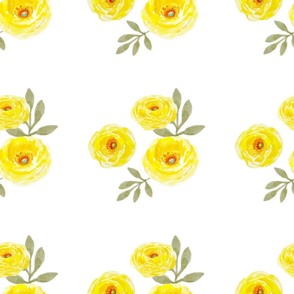 motif de flore harmonieux à l'aquarelle avec des renoncules jaunes et des feuilles pour le papier peint, le tissu, la décoration vecteur