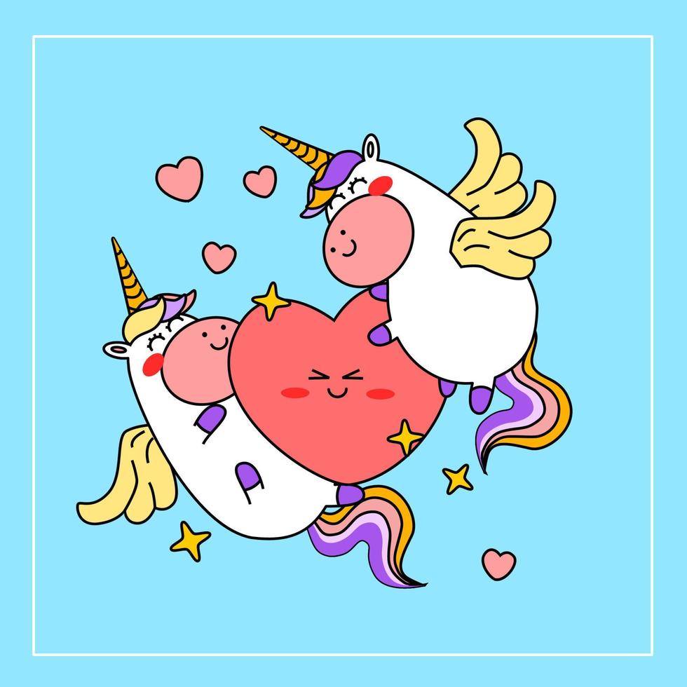 kawaii dessin animé licorne illustration dessinée à la main vecteur