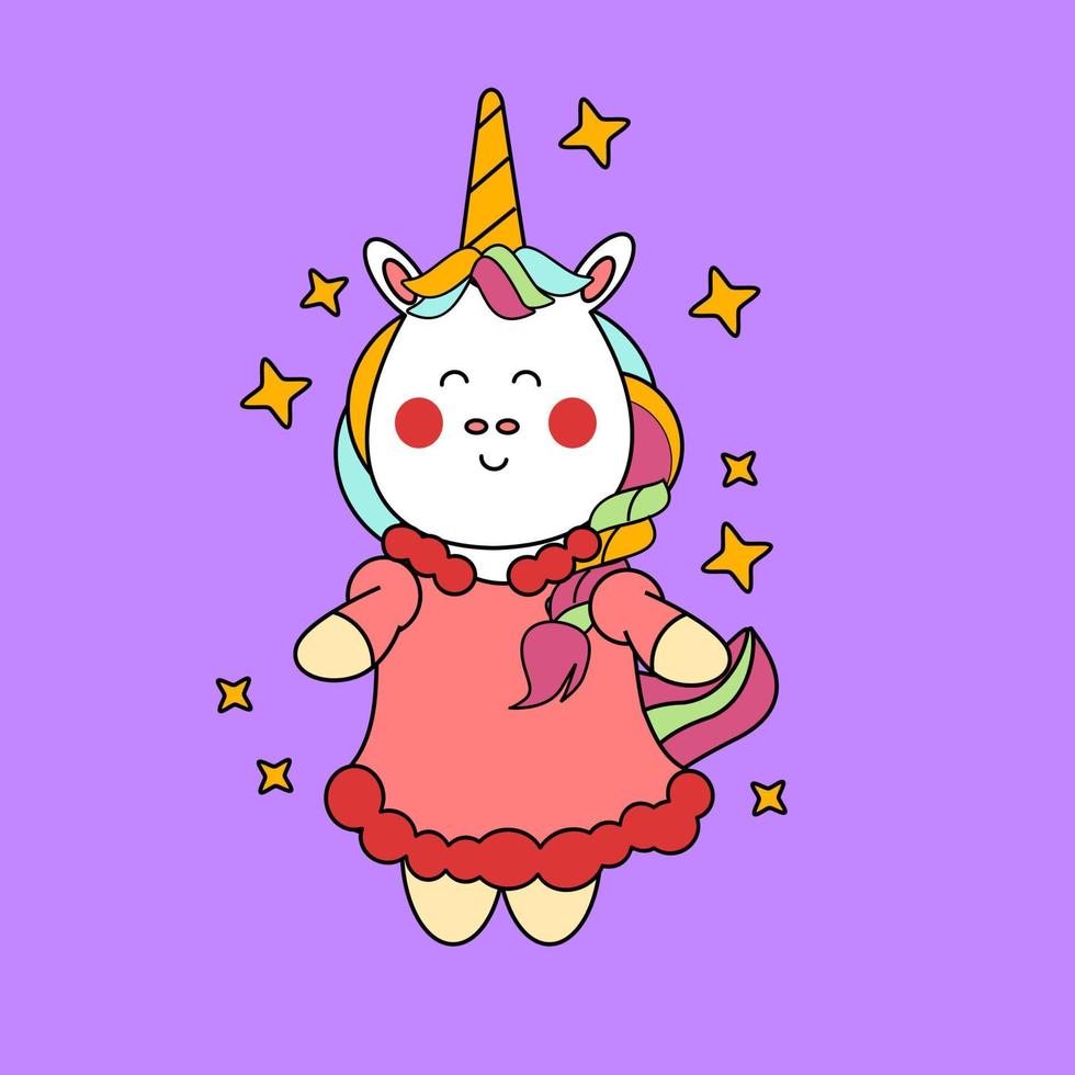 kawaii dessin animé licorne illustration dessinée à la main vecteur