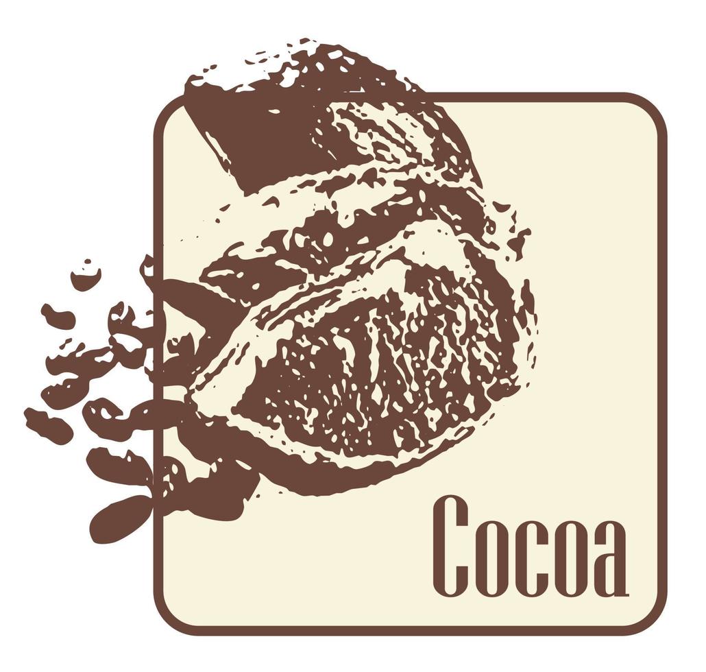 modèle de logo d'aliments naturels avec croquis de fèves de cacao. design artistique moderne pour un logo, des affiches, des bannières. écologie fraîche du logotype de fruits de la ferme vecteur