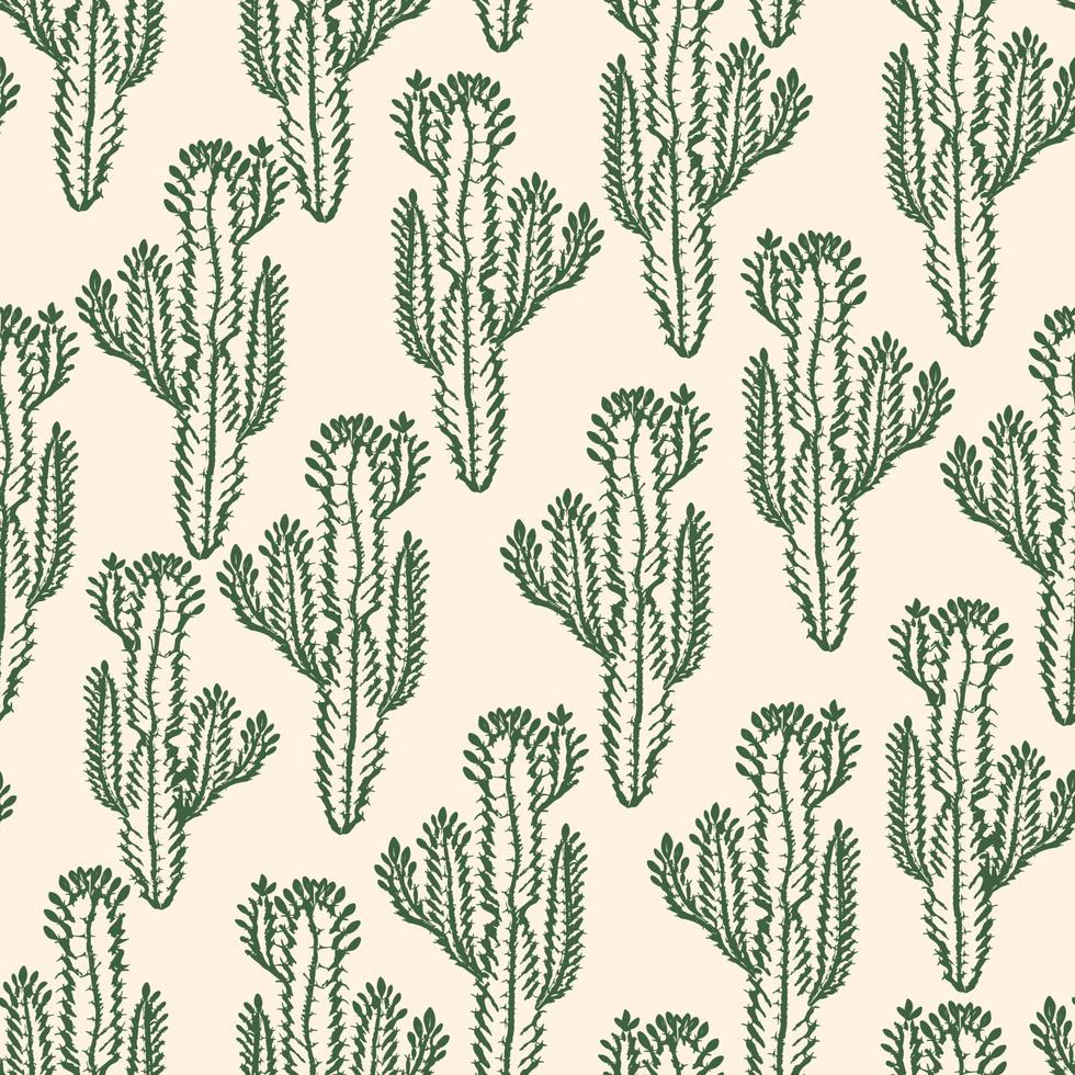 cactus d'été de vecteur de modèle sans couture sur le désert pour le tissu de mode. imprimé sur fond sable beige clair