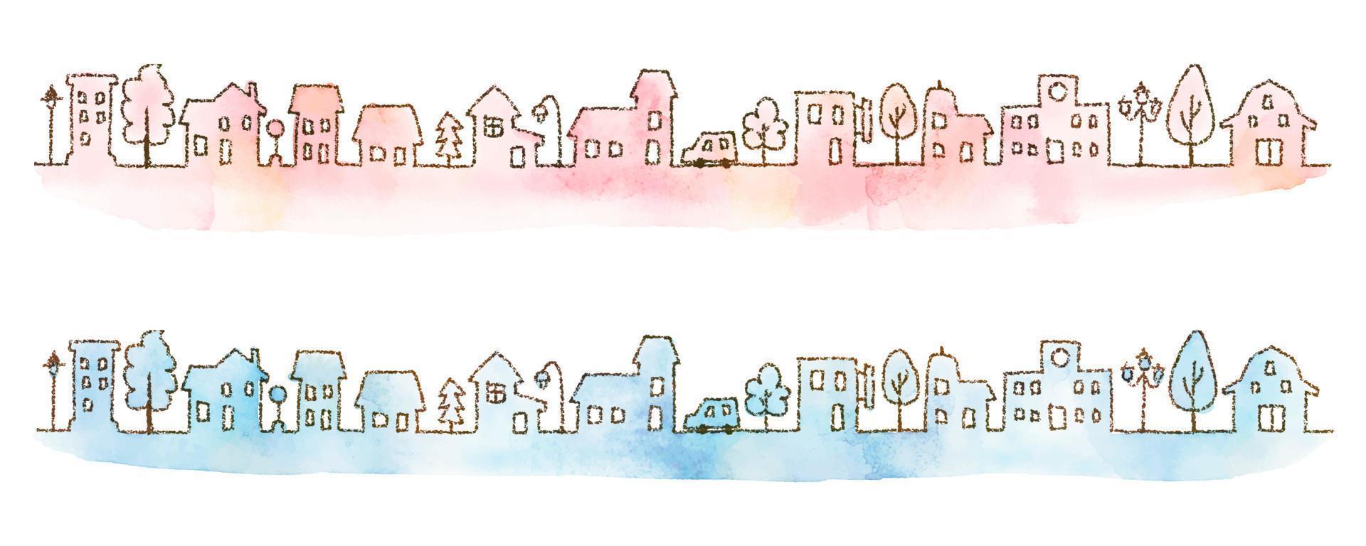 maisons dessinées à la main aquarelle vecteur