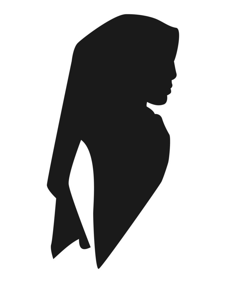 silhouette de visage de femme musulmane avec hijab. vue de côté. isolé sur fond blanc. illustration vectorielle noir et blanc. vecteur