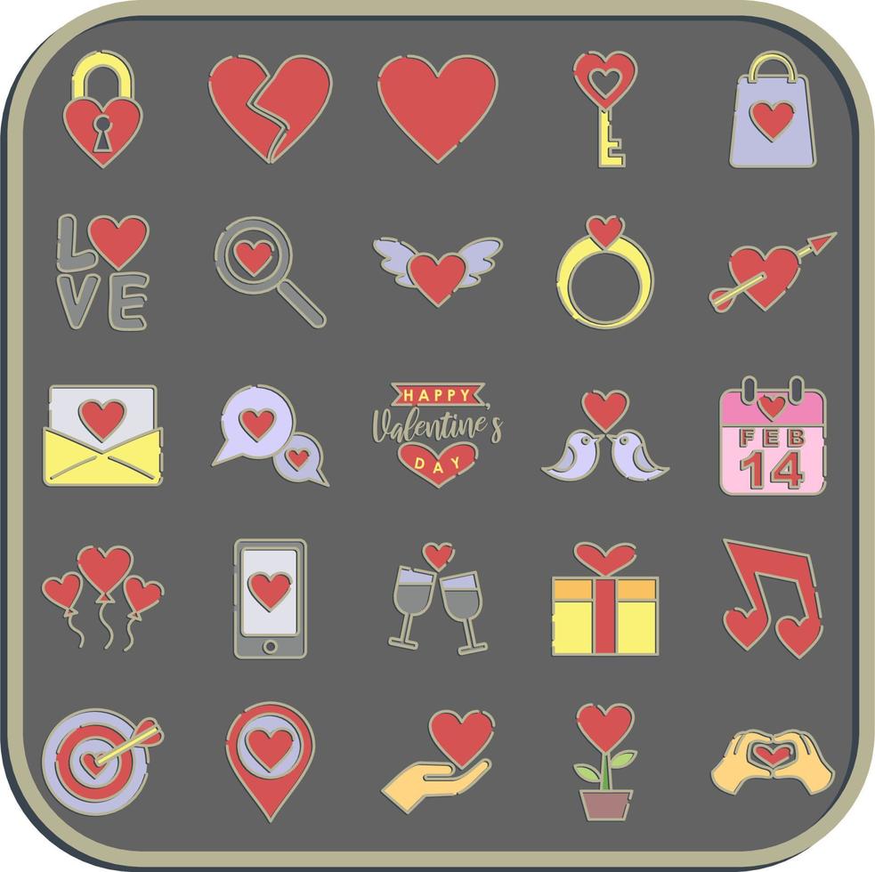 jeu d'icônes de la Saint-Valentin. éléments de célébration de la saint-valentin. icônes de style en relief. bon pour les impressions, les affiches, le logo, la décoration de fête, la carte de voeux, etc. vecteur