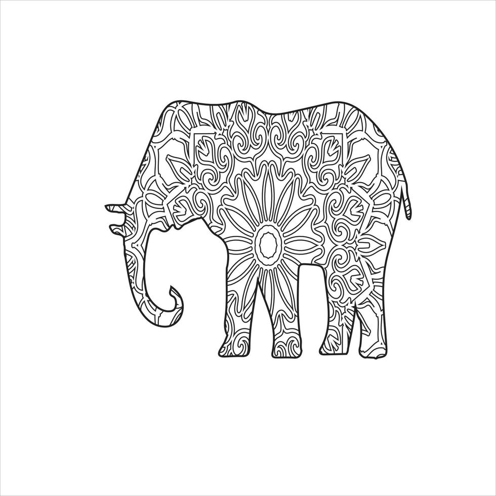 coloriage d'éléphant de mandala pour enfants et adultes vecteur