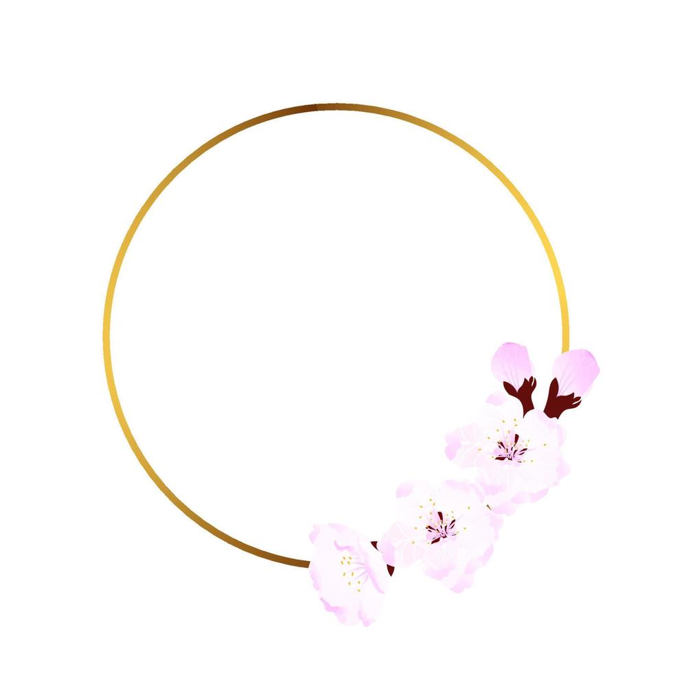 cadre de fleurs roses, fleur de cerisier, sakura sur bagues en or. carte d'invitations, réservez la date, célébrez l'arrière-plan. art de peinture isolé de vecteur