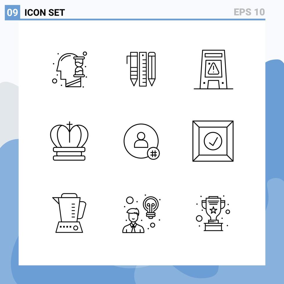 9 signes de contour universels symboles de l'empire roi stylo couronne avertissement éléments de conception vectoriels modifiables vecteur