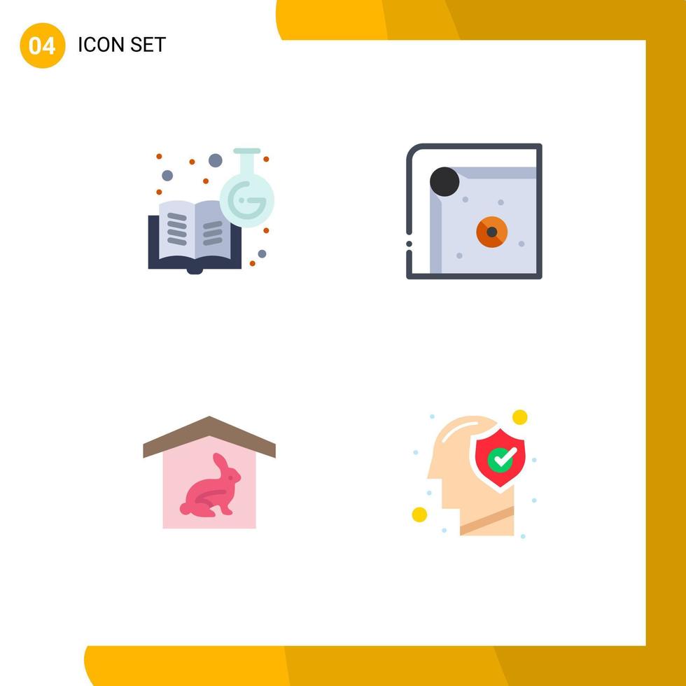 interface mobile icône plate ensemble de 4 pictogrammes de connaissances chimiques robbit apprentissage chimie jeu nature éléments de conception vectoriels modifiables vecteur