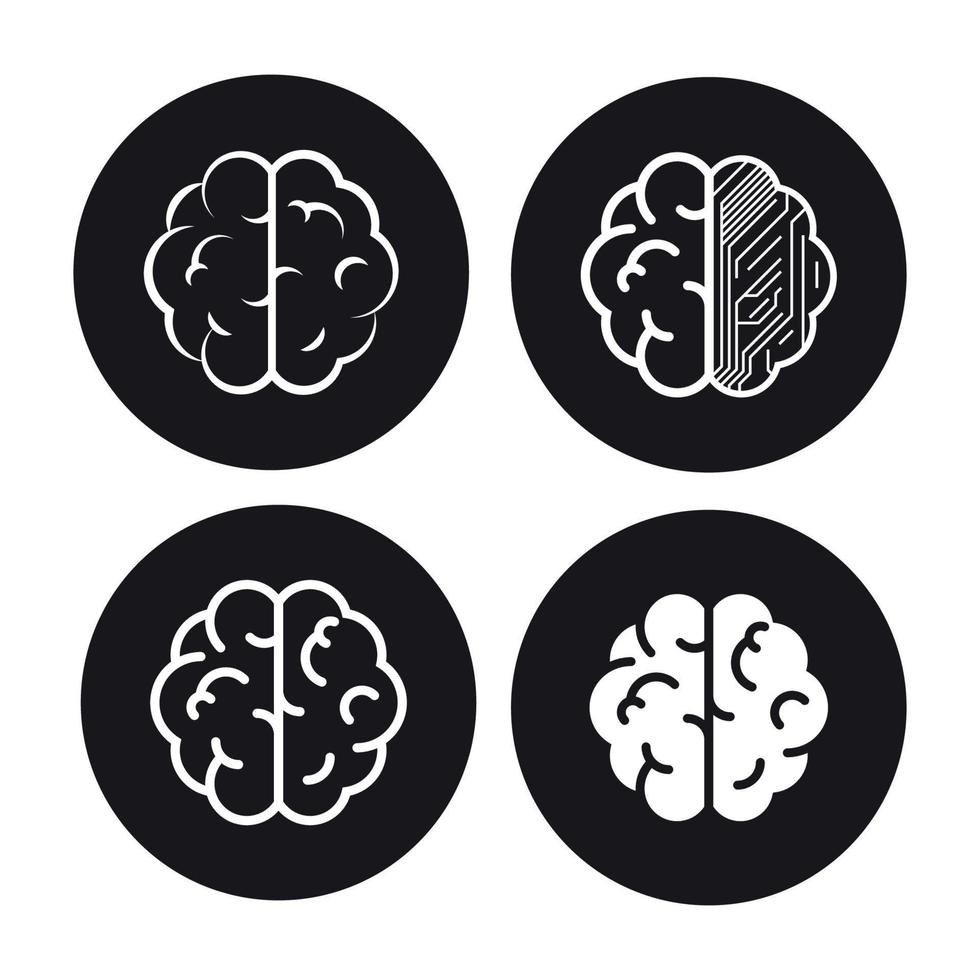jeu d'icônes de cerveau, noir sur fond blanc vecteur