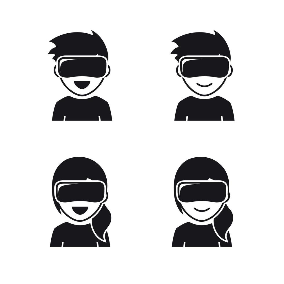 casque de réalité virtuelle enfants heureux icônes noir sur fond blanc vecteur