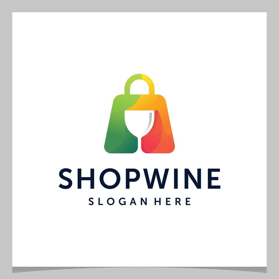 sac à provisions design logo inspiration et verre à vin avec logo coloré. vecteur premium