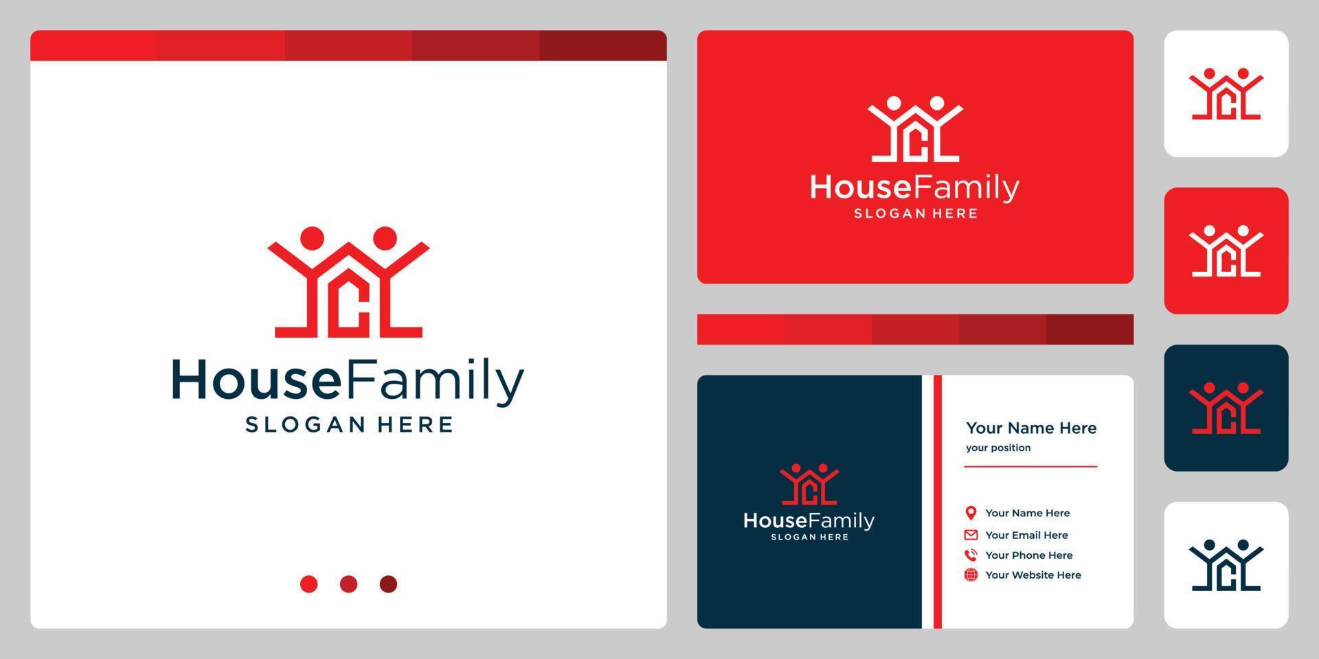 logo de conception de construction de maison avec logo de famille et lettre initiale c. conception de carte de visite vecteur