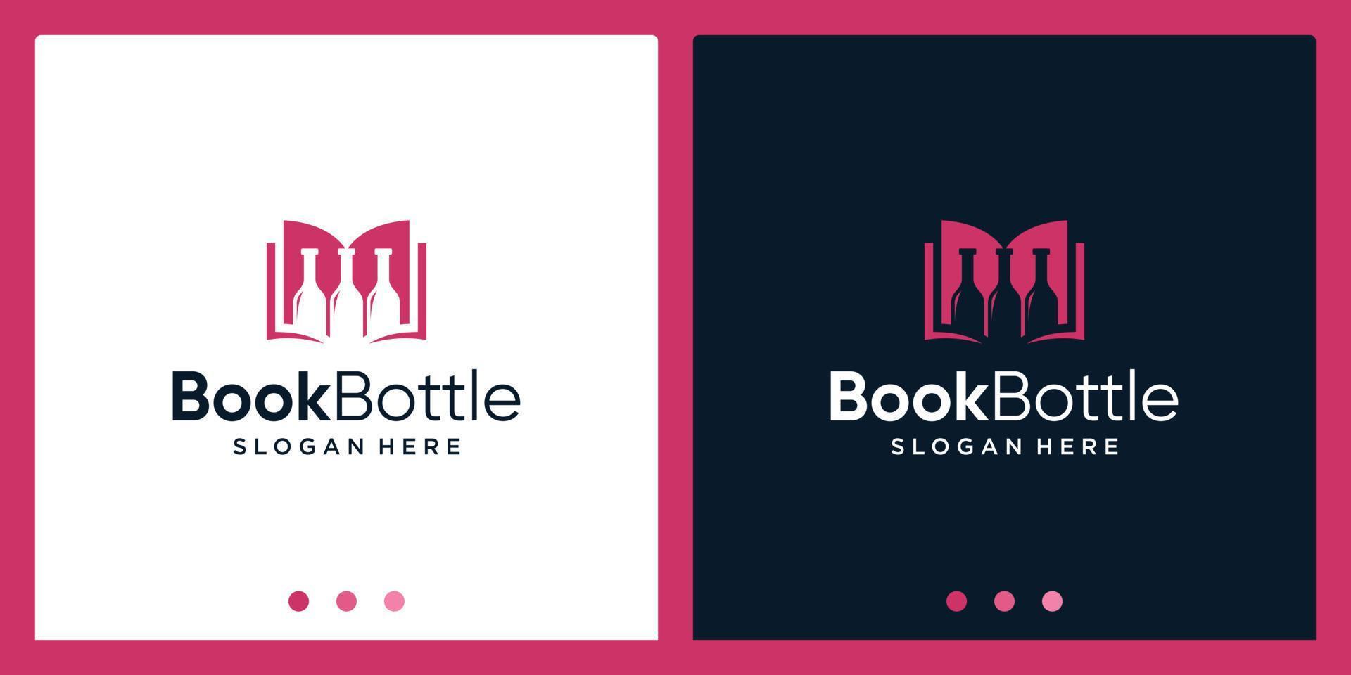 inspiration de conception de logo de livre ouvert avec logo de conception de bouteille. vecteur premium