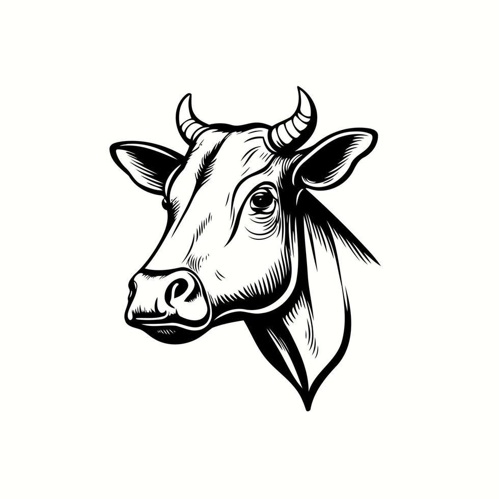 symbole de style lineart minimaliste avec tête d'animal de vache vecteur