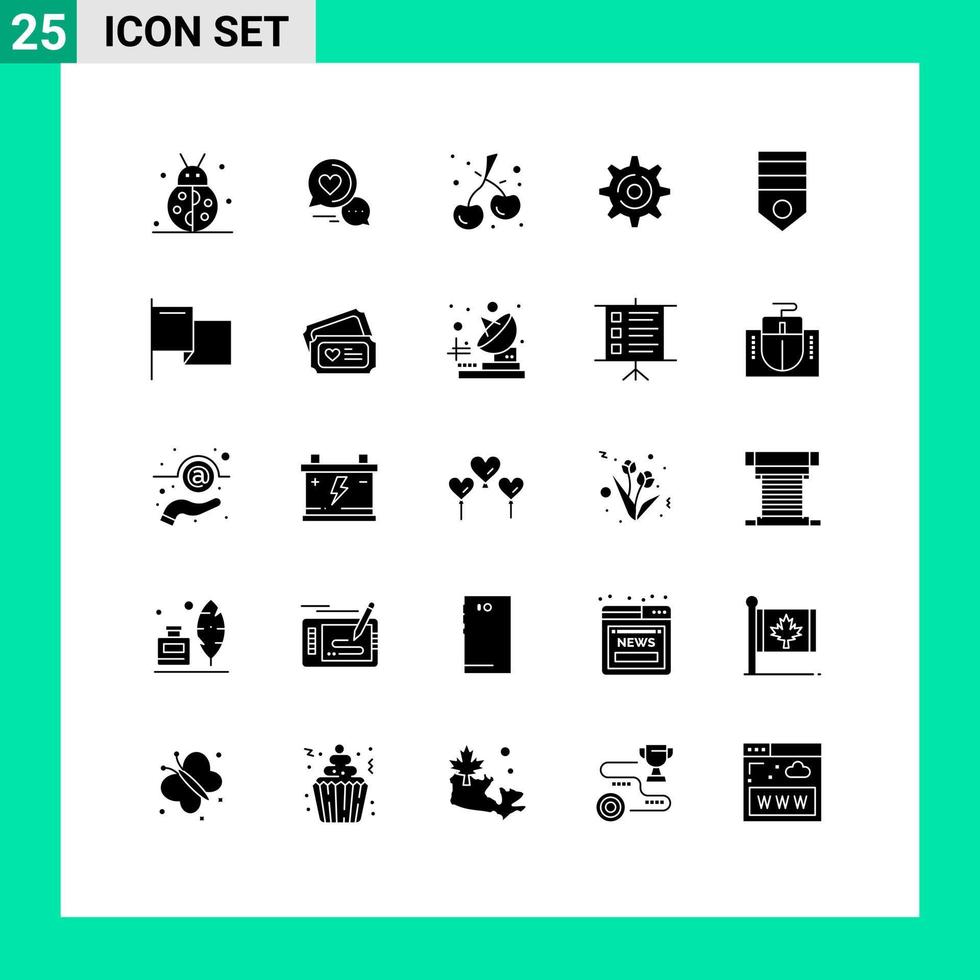 ensemble moderne de 25 pictogrammes de glyphes solides de réglage de badge éléments de conception vectoriels modifiables de nourriture de chat romantique vecteur