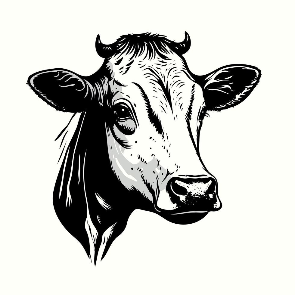 symbole de style lineart minimaliste avec tête d'animal de vache vecteur