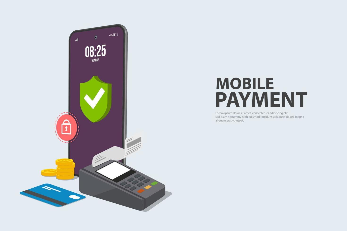 paiement mobile, paiements sans contact réussis via un concept approuvé par smartphone. paiement 3d vecteur
