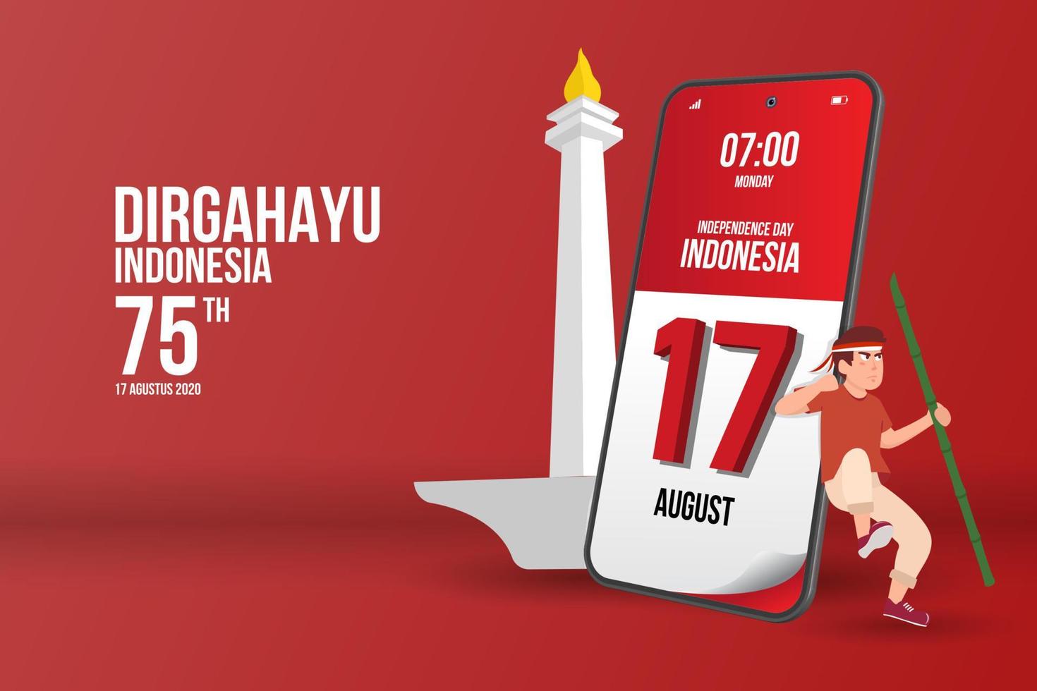 17 août. indonésie joyeux jour de l'indépendance carte de voeux avec les mains serrées vecteur