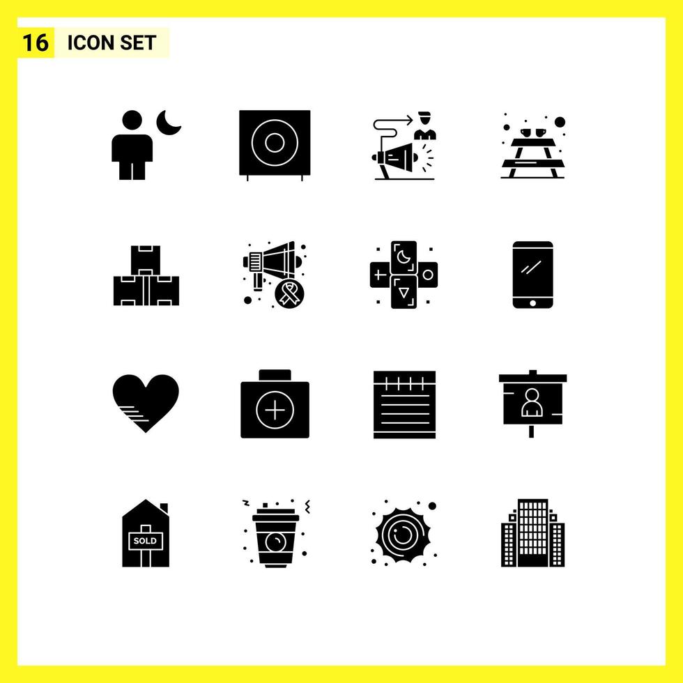 ensemble de 16 symboles d'icônes d'interface utilisateur modernes signes pour les produits de banc de meubles mégaphone éléments de conception vectoriels modifiables par l'utilisateur vecteur