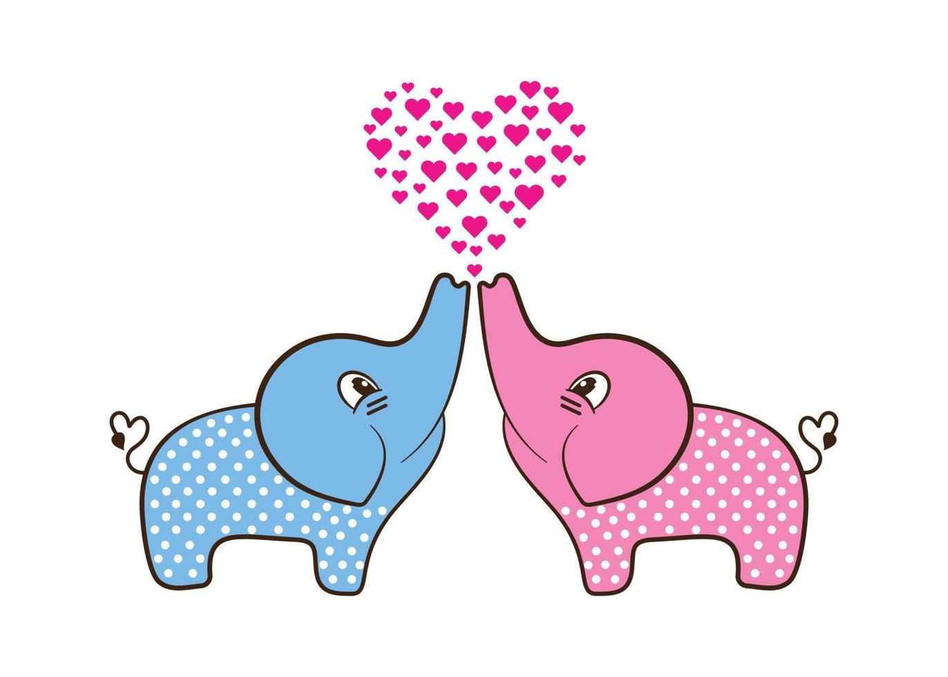 mignon bébé éléphants amour dessin animé illustration isolé sur blanc vecteur