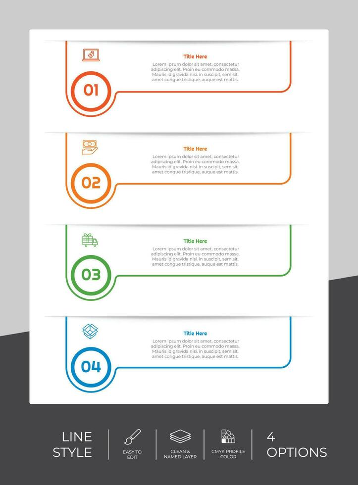 la conception vectorielle infographique avec 4 options peut être utilisée pour le flux de travail, la présentation et à des fins commerciales. vecteur