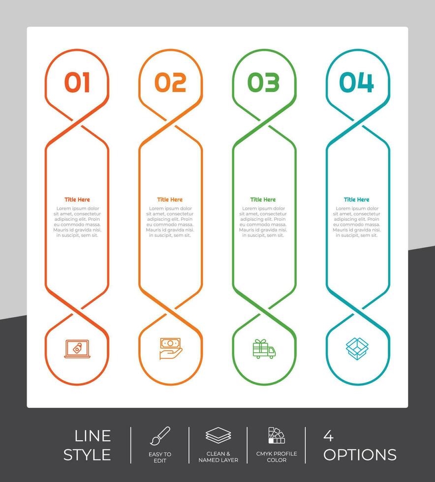 la conception vectorielle infographique avec 4 options peut être utilisée pour le flux de travail, la présentation et à des fins commerciales. vecteur