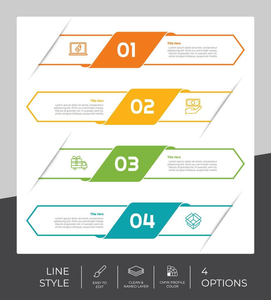 la conception vectorielle infographique avec 4 options peut être utilisée pour le flux de travail, la présentation et à des fins commerciales. vecteur