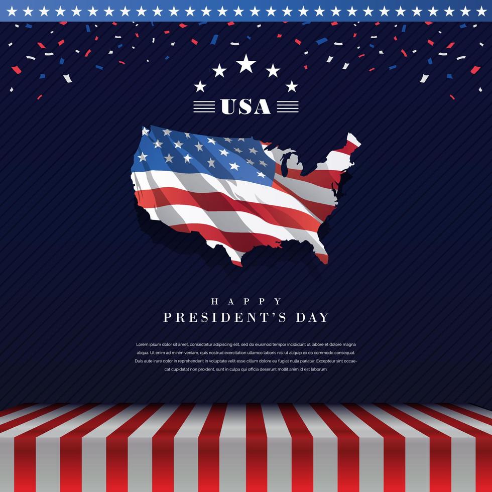 drapeau des états-unis de la fête du président et arrière-plan de la carte pour la bannière, la publication sur les réseaux sociaux vecteur