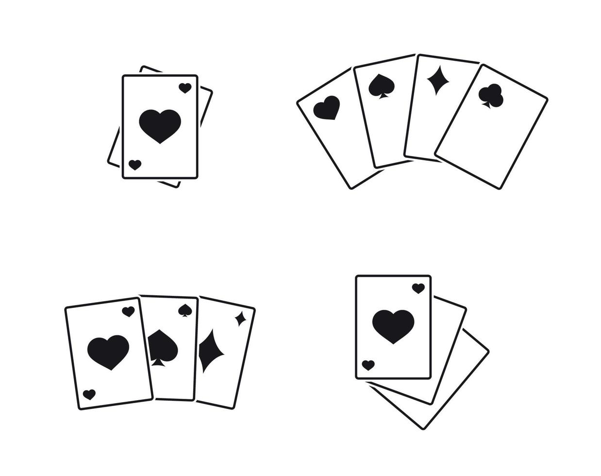 icônes de cartes de jeu noires sur fond blanc vecteur