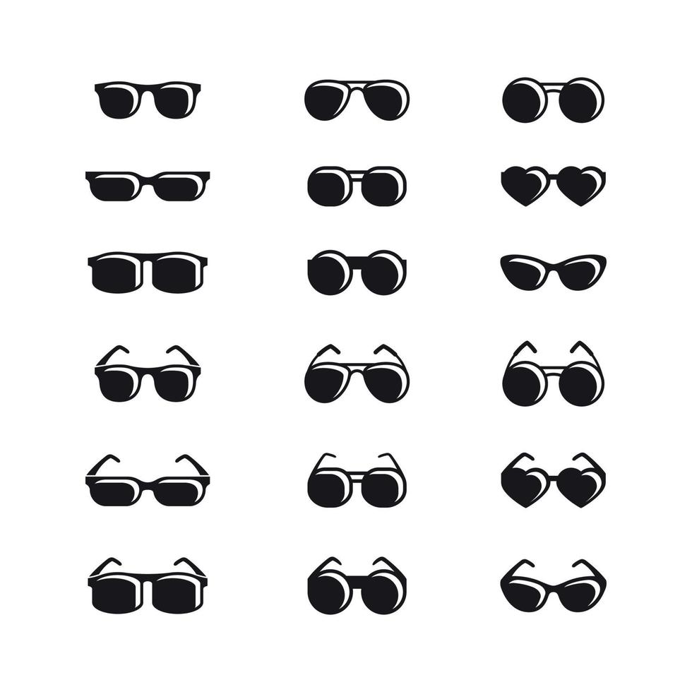 icônes de lunettes noires sur fond blanc vecteur