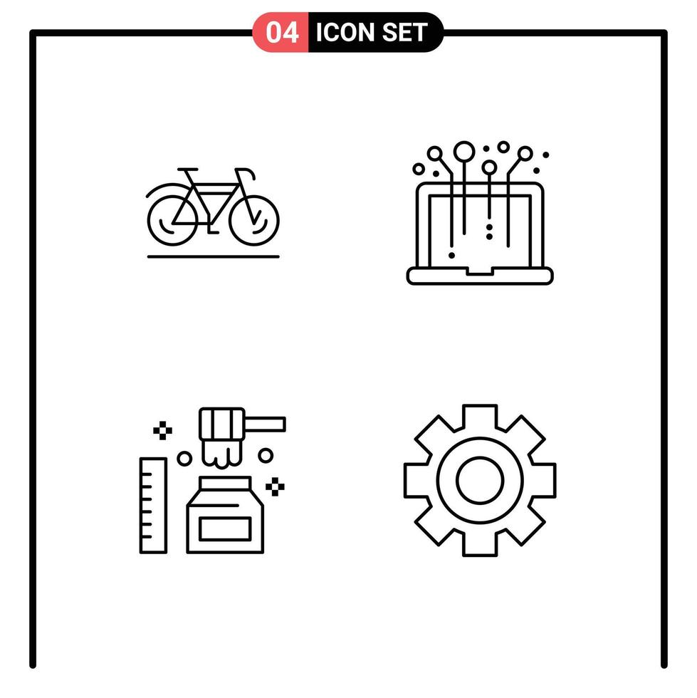 pack de 4 couleurs plates remplies créatives d'éléments de conception vectoriels modifiables sucrés de médias de sport de miel de bicyclette vecteur