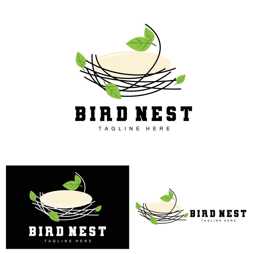 conception de logo de nid d'oiseau, vecteur de maison d'oiseau pour les oeufs, illustration de logo d'arbre d'oiseau