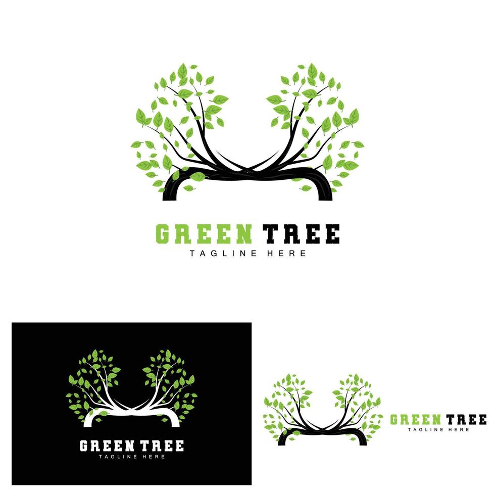 création de logo d'arbre vert, illustration de logo de bonsaï, vecteur de feuilles et de bois