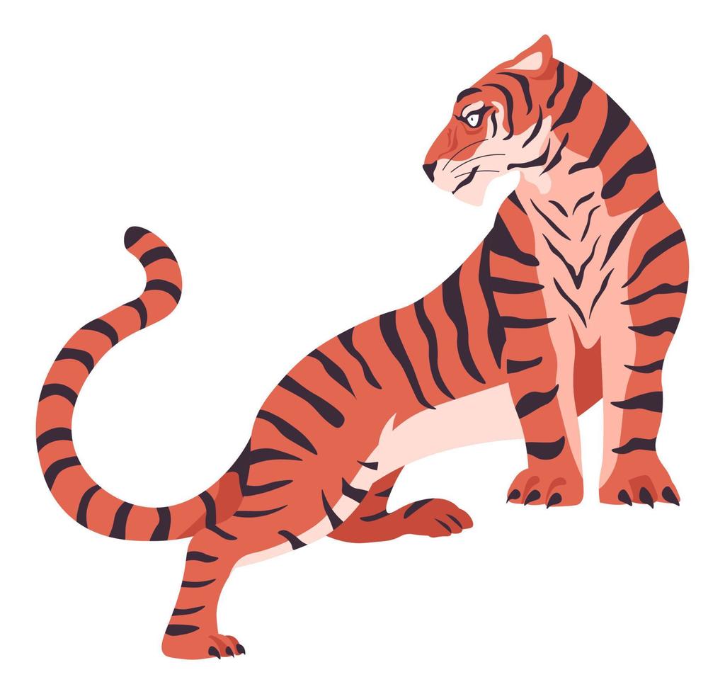 animal tigre du bengale avec des rayures sur un manteau de fourrure vecteur