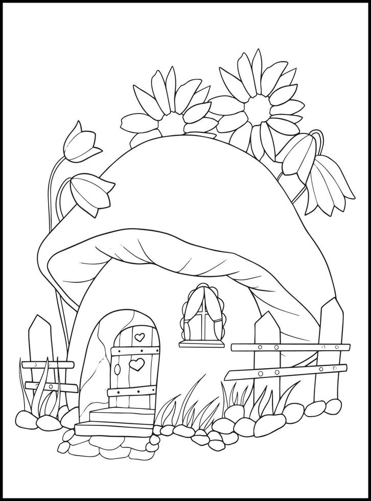 coloriages adultes maisons de fées vecteur