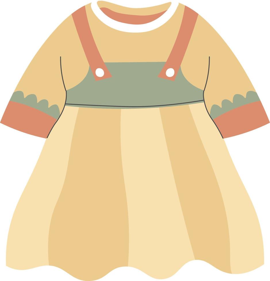 vêtements à la mode et à la mode pour bébé nouveau-né, robe isolée avec manches et éléments décoratifs. vêtements élégants pour présentation d'assortiment enfant, magasin ou boutique. vecteur dans un style plat