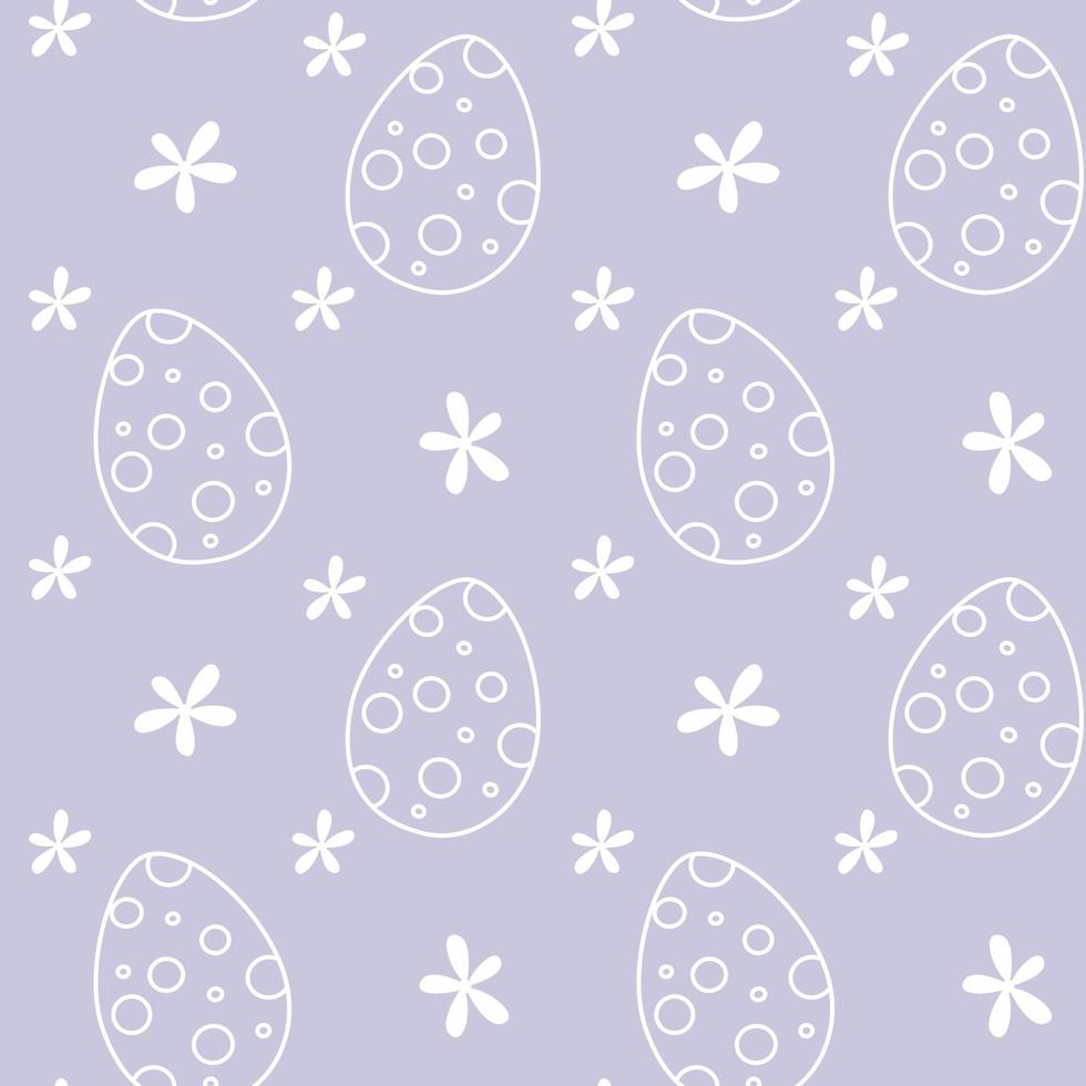 motif à pois de pâques oeufs et fleurs motif sans couture sur fond puple pastel. illustration vectorielle de doodle dessinés à la main. vecteur