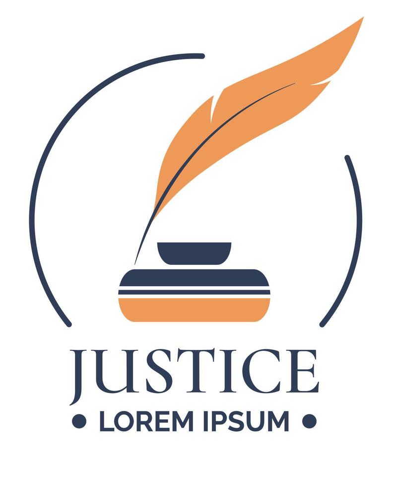 justice, logotype avec vecteur plume et encre