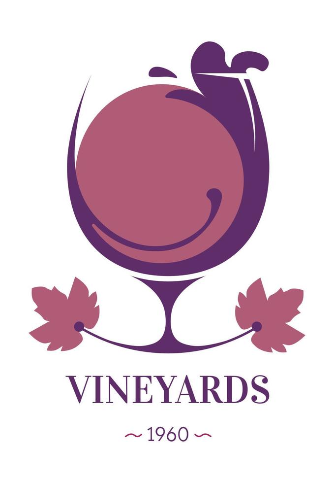 logo de vinification des vignobles avec du vin en verre vecteur