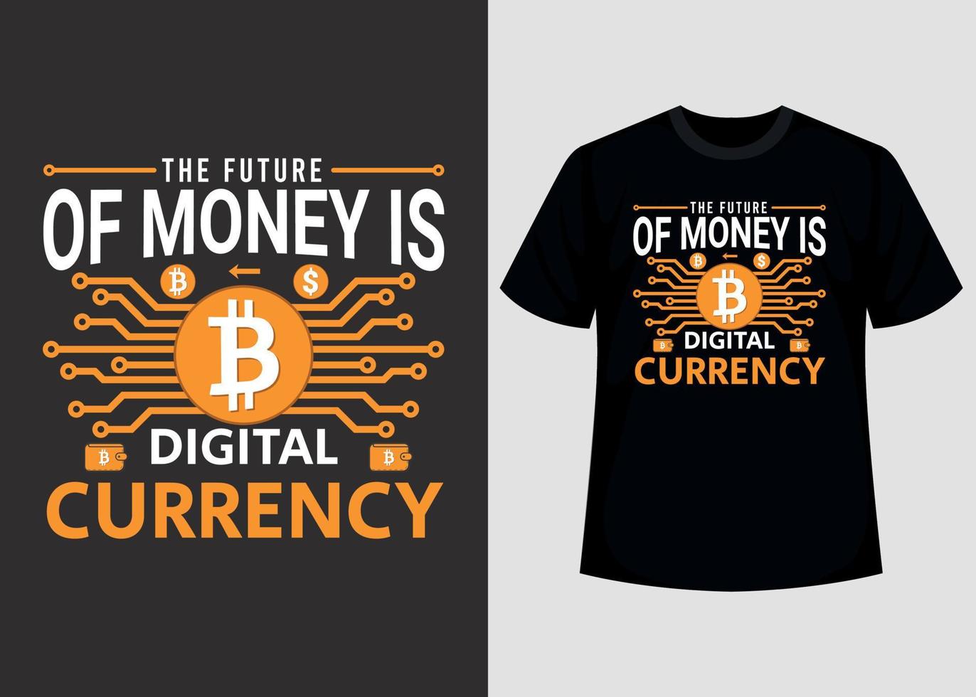 modèle de vecteur graphique de conception de t-shirt imprimable bitcoin crypto