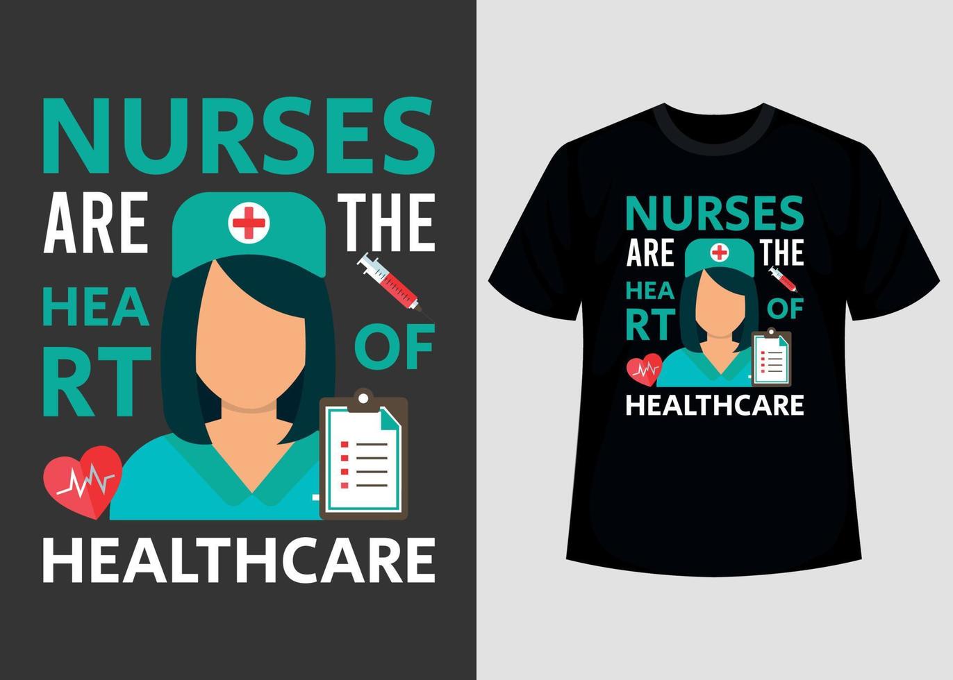les infirmières sont au cœur du modèle de conception de t-shirt modifiable d'impression de soins de santé vecteur