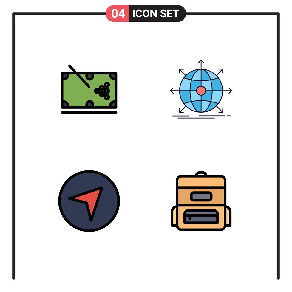 4 signes universels de couleur plate fillline symboles de snooker web stick carte globale éléments de conception vectoriels modifiables vecteur