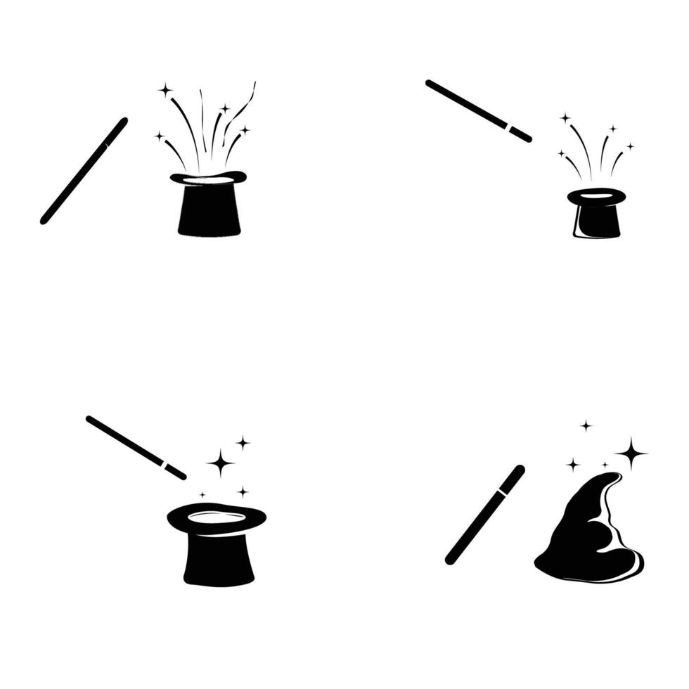 baguette magique et création d'illustration de logo de chapeau magique vecteur