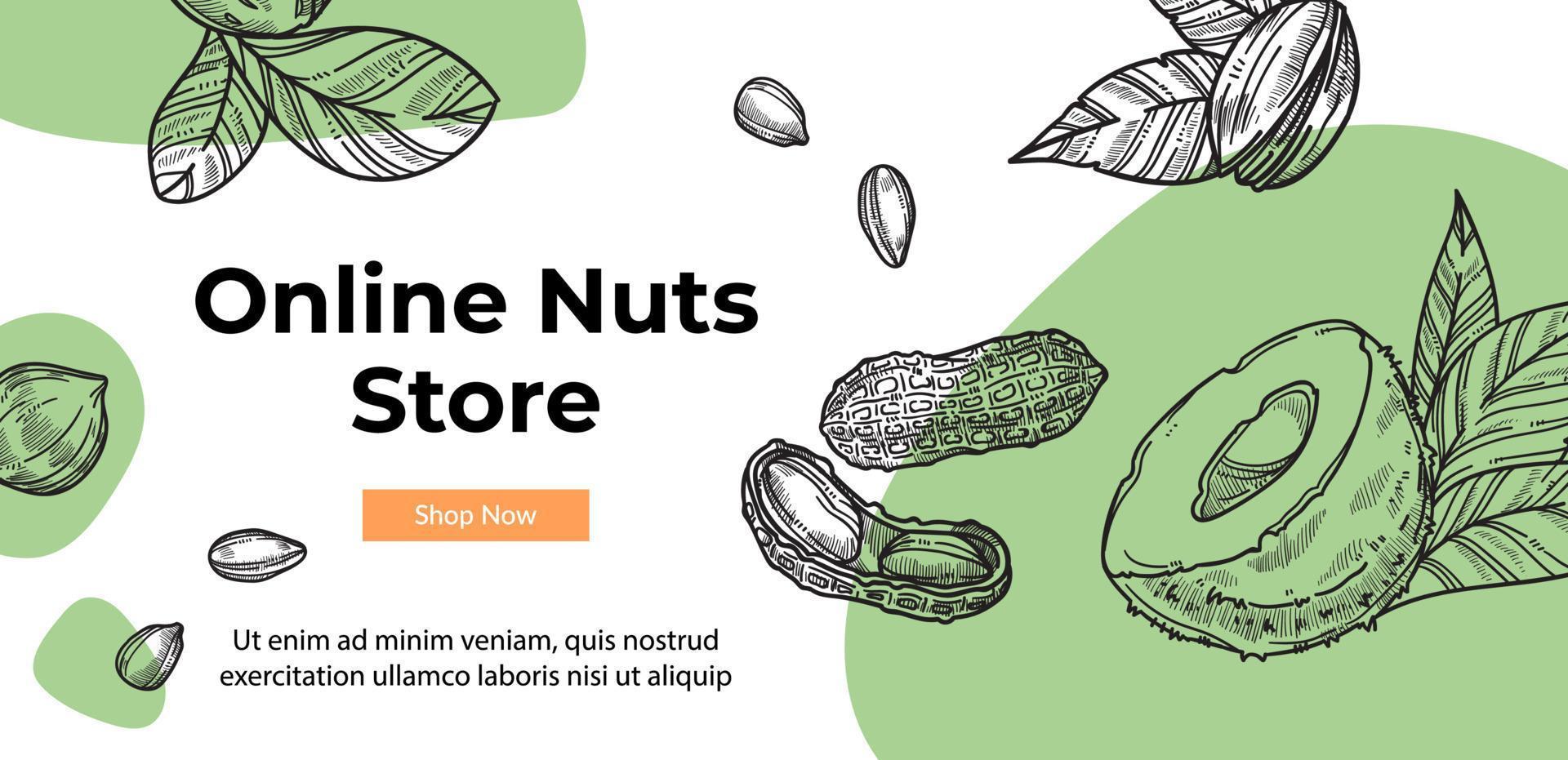 magasin de noix en ligne, site Web avec assortiment de nourriture vecteur