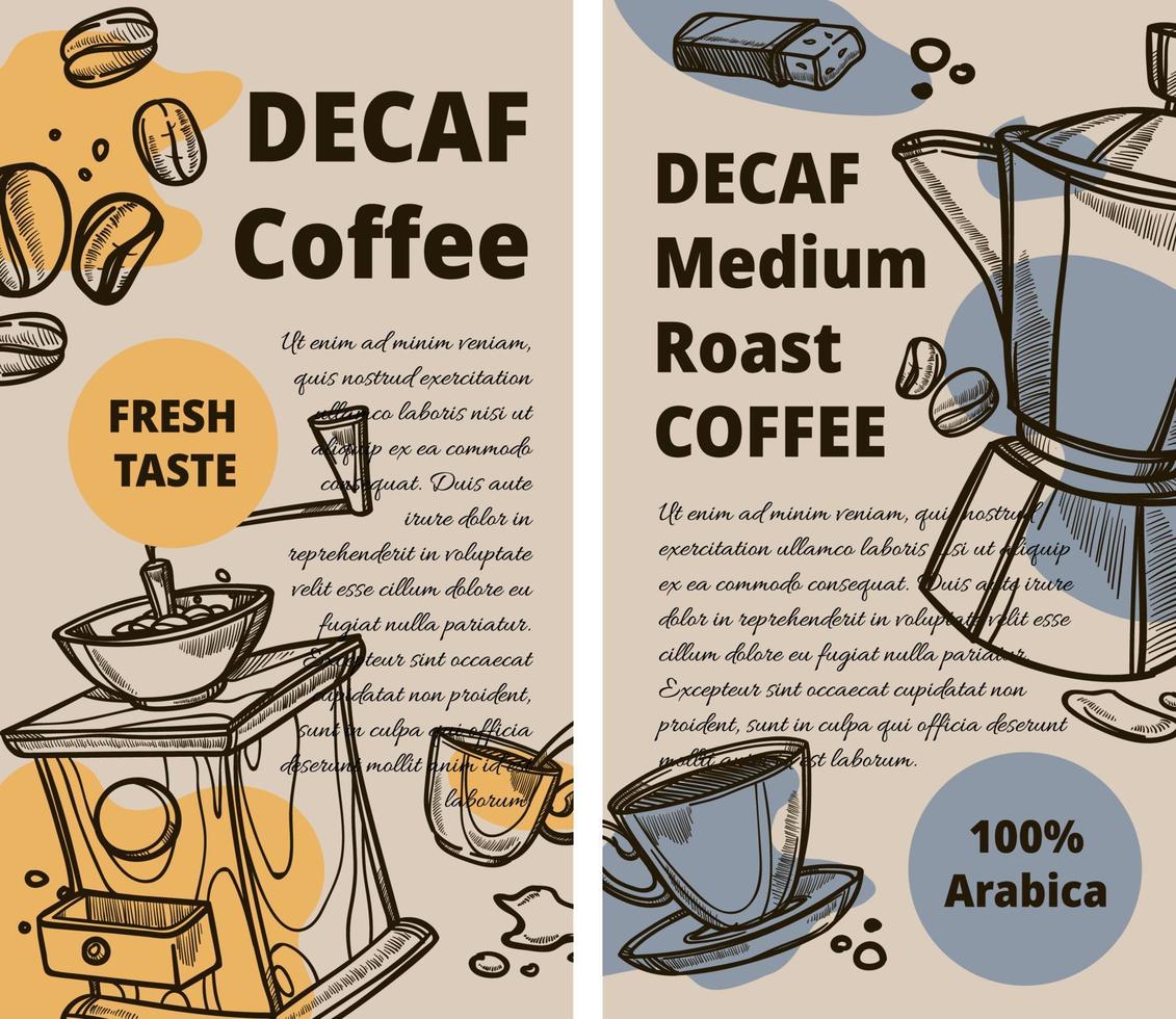 café décaféiné, café arabica à torréfaction moyenne vecteur